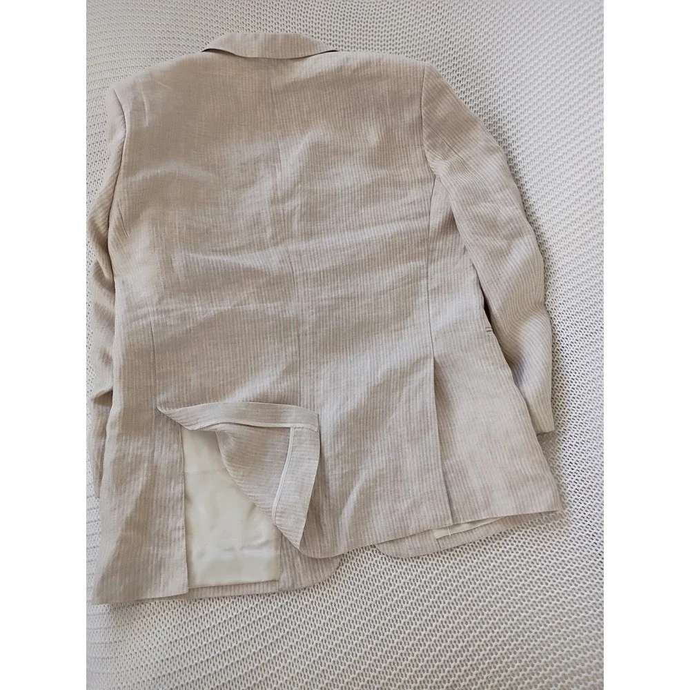 John W Nordstrom‎ Beige Herringbone Stripe 100% Linen Sport Coat Blazer 42R $395